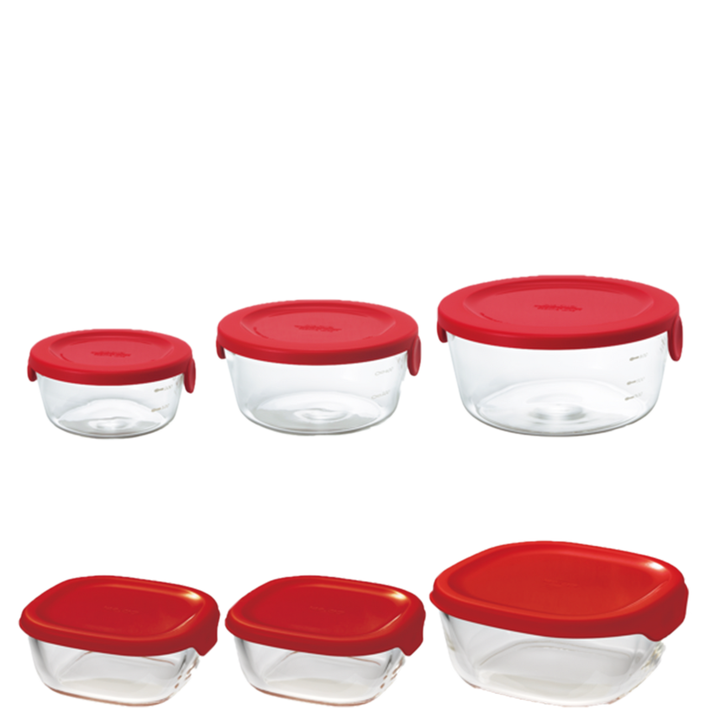 3 PC Heatproof Glass Food Storage Container (Round/Square) - Red